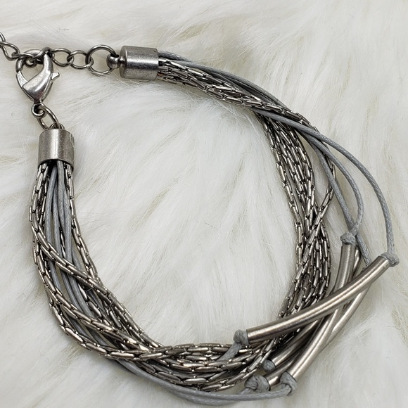 NWOT🆒️INC Silver Tone & Gray Multi Row Bracelet - Picture 2 of 8